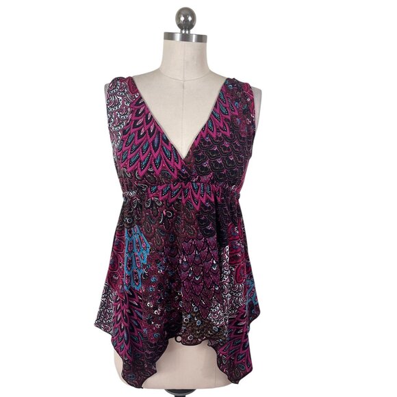Moa Moa Y2K Babydoll Top Womens Larg Purple Paisley Sleeveless Whimsigoth Artsy - Picture 1 of 7